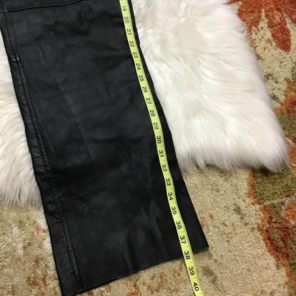 Event Leather Black Motorcycle Chaps Zip Sides Snap Bottoms Pocket